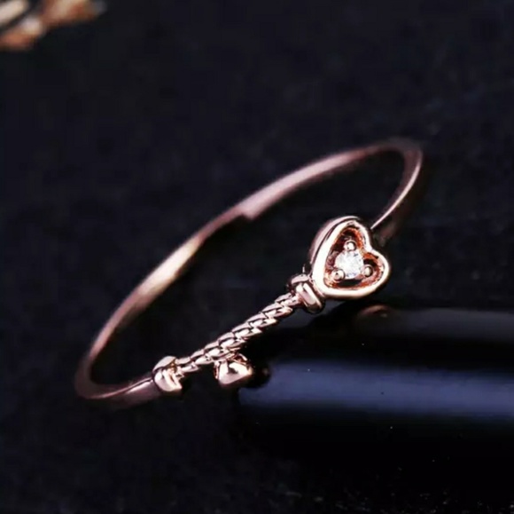 NEW Rose Gold Dainty Heart Key Stackable Ring - Picture 2 of 5